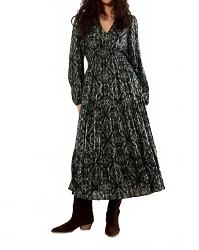 Apricot Empire Smock Waist Tiered Dress In Green In Black