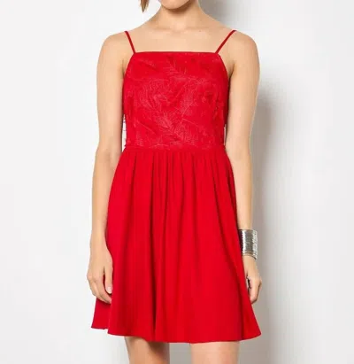 Apricot Feather Embroidery Mini Dress In Red