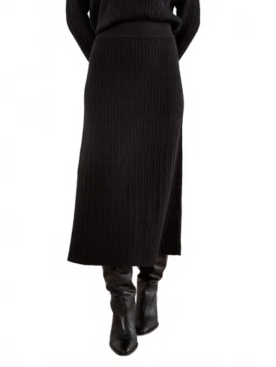Apricot Fine Gauge Cable Knit Midi Skirt In Black In Neutral