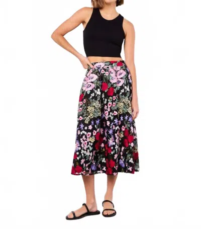 Apricot Floral Embroidered Skirt In Black Multi