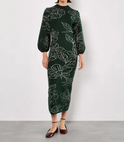 Apricot Floral Knitted Midi Dress In Green