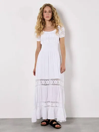 Apricot Floral Lace Milkmaid Maxi Dress In White