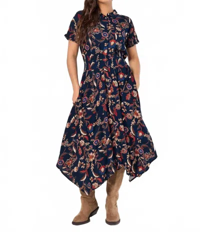 Apricot Floral Magic Hanky Hem Midi Dress In Navy In Multi