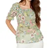 Apricot Floral Smocked Blouse In Green Floral In Multi