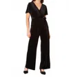 Apricot Flutter Sleeve Velvet Jumpsuit In Black In Black