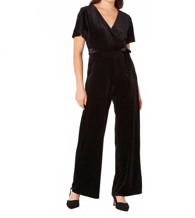 Apricot Flutter Sleeve Velvet Jumpsuit In Black
