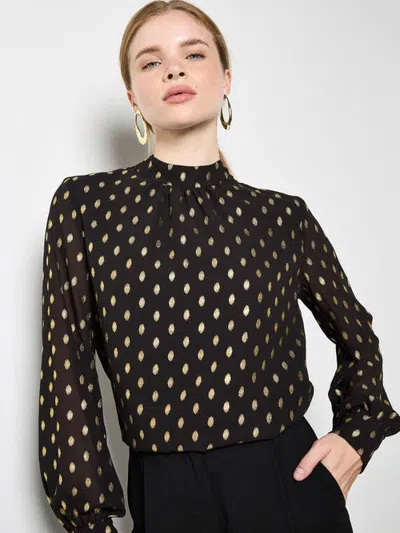 Apricot Foil Print High Neck Top In Black