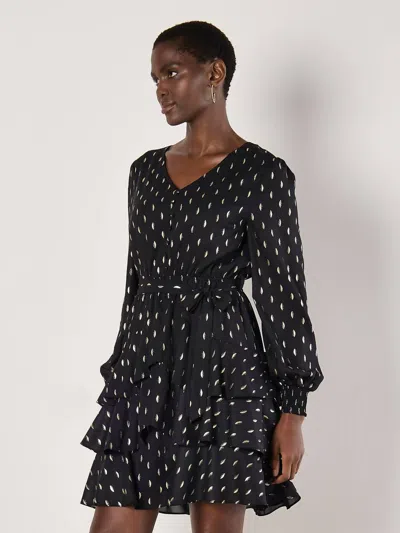 Apricot Foil Spot Layered Long Sleeve Dress In Black
