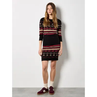 Apricot Folk Ornament Dress In Black