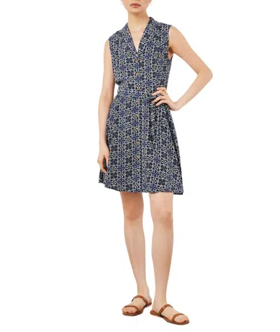 Apricot Geo Open Collar Belted Mini Dress In Blue