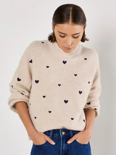 Apricot Heart Knit Relaxed Fit Jumper In Stone