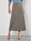 Apricot Heritage Check Bias Maxi Skirt In Grey In Grey