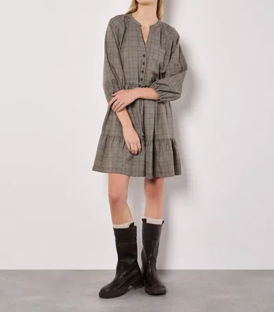 Apricot Heritage Check Ruffle Hem Mini Dress In Grey