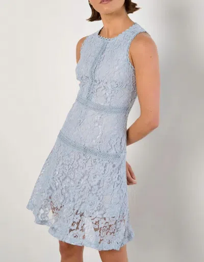 Apricot High Neck Lace Skater Dress In Light Blue