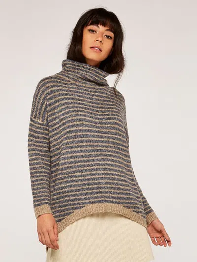 Apricot High Neck Stripe Boucle Jumper In Grey