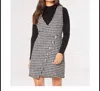 APRICOT HOUNDSTOOTH MINI DRESS IN BLACK