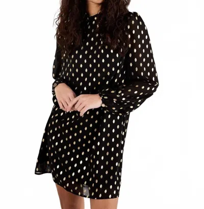 Apricot Ikat Foil Polka Dot Long Sleeve Shift Dress In Black