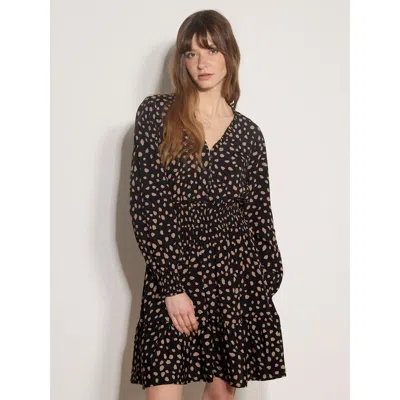 Apricot Irregular Spot Ruffle Neck Dress In Black