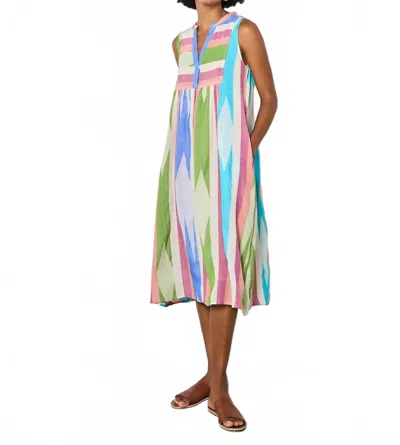Apricot Jacquard Cotton Stripe Mid Dress In Pink In Multi