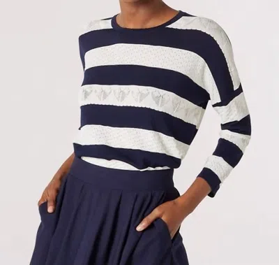 Apricot Jacquard White Stripe Box Sweater In Navy In Blue
