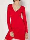 Apricot Jersey Side Ruched Wrap Dress In Red In Red