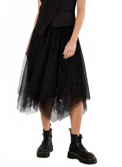 Apricot Kayle Pearl Tulle Midi Skirt In Black