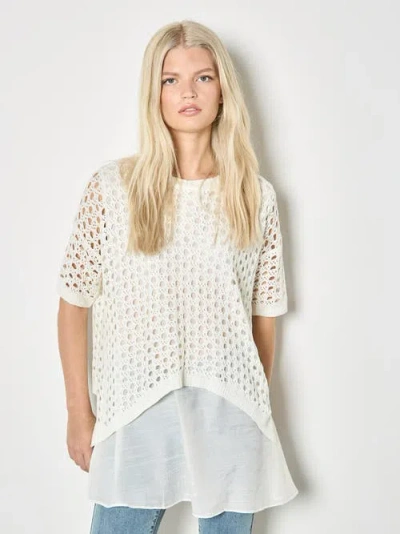 Apricot Knitted Mesh Shimmer Layer Tunic In White