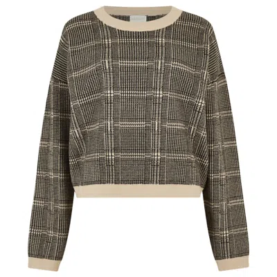 Apricot Knitted Prince Of Wales Check Jumper In Stone In Green