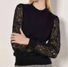 Apricot Lace Arm Crew Neck Jumper In Black In Black