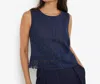 Apricot Lace Hem Back Bow Sleeveless Top In Navy In Blue