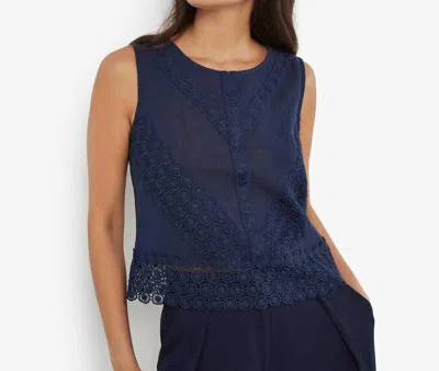 Apricot Lace Hem Back Bow Sleeveless Top In Navy In Blue