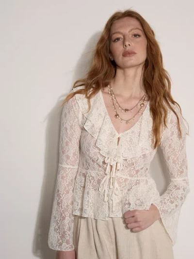 Apricot Lace Ruffle Cardigan In Neutral