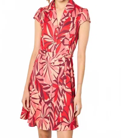 Apricot Layered Tropical Button Dress In Red