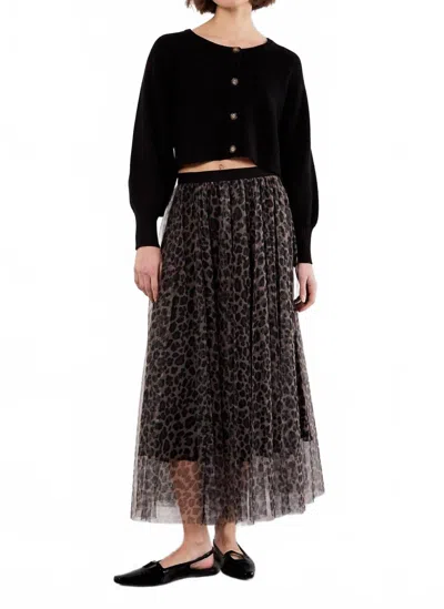 Apricot Layered Tulle Maxi Skirt In Leopard In Animal Print