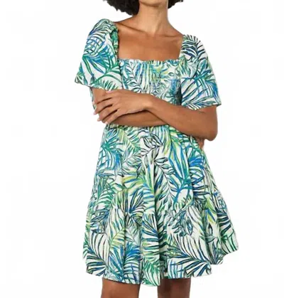 Apricot Leaf Print Anglaise Dress In Green/ White In Multi