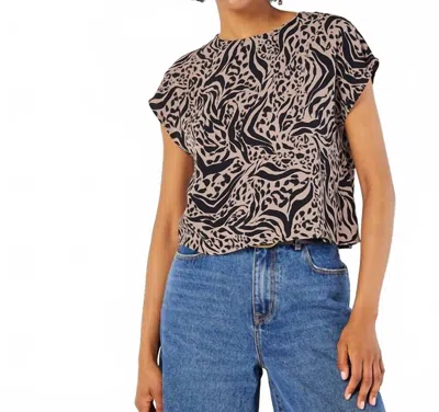 Apricot Leopard & Zebra Cropped Tee In Stone In Multi