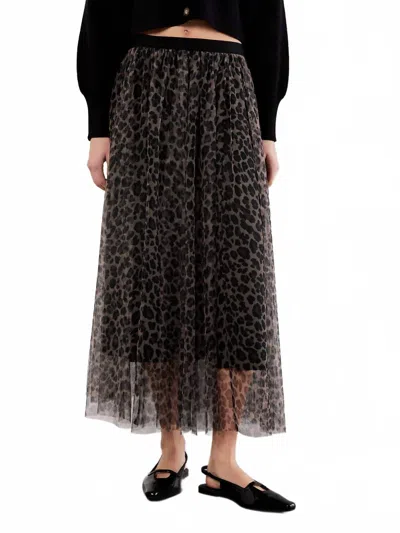 Apricot Leopard Tulle Skirt In Brown In Multi