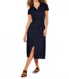 Apricot Linen Blend Belted Shirt Midi Dress In Navy In Blue