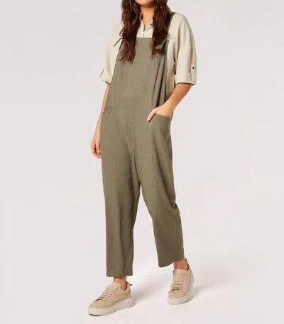 Apricot Linen Blend Relaxed Fit Dungarees In Khaki In Green