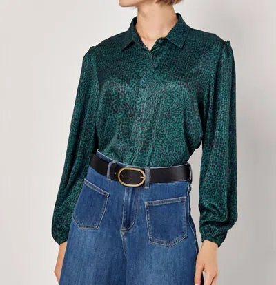 Apricot Micro Animal Long Sleeve Blouse In Green
