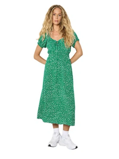 Apricot Milkmaid Midi Spot Printed Dress In Green