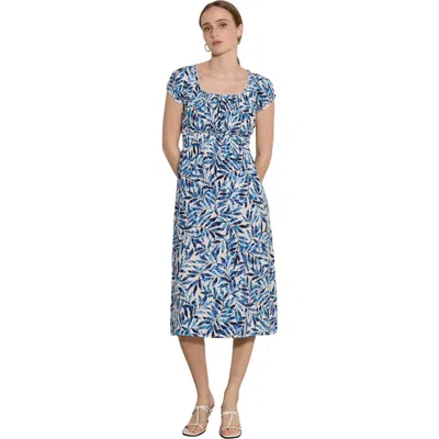 Apricot Milkmaid Watercolour Leaf Dress In Blue