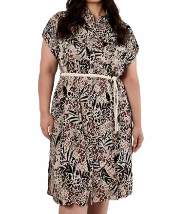 Apricot Mixed Animal Print Shirt Midi Dress In Stone In Black