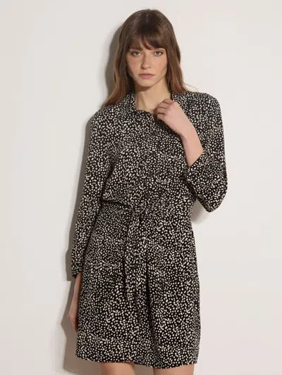 Apricot Mono Texture Spot Tie Front Dress In Black