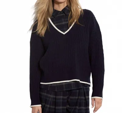 Apricot Oversized Cable Sweater With Contrast Trim In Navy In Blue
