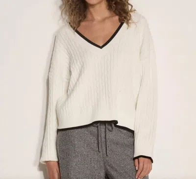 Apricot Oversized Cable Sweater With Contrast Trim In White