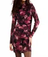 Apricot Paintbrush Floral Mesh Mini Dress In Black In Burgundy