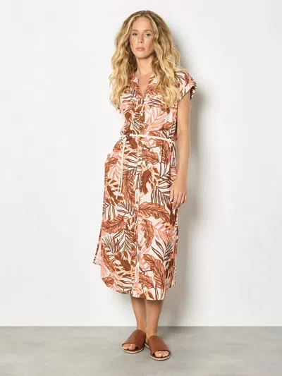 Apricot Painted Banana Leaf Dress In Brown