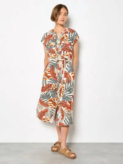 Apricot Painted Banana Leaf Dress In Khaki In Multi