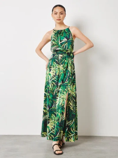Apricot Painterly Tropical Midi Dress In Navy